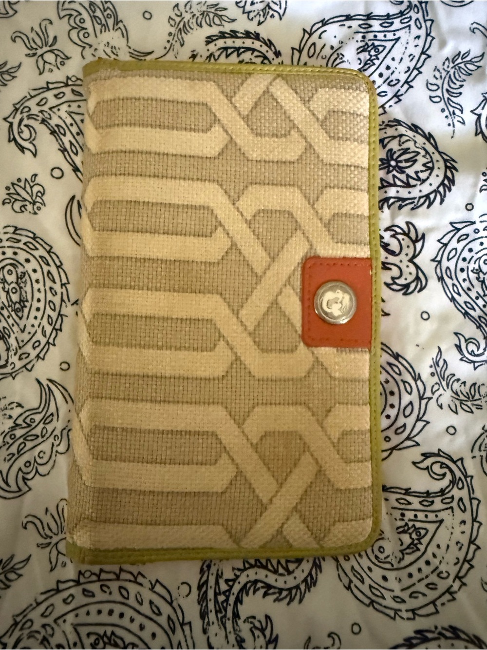 Spartina 449 Beige and Olive Canvas Wallet with Tan Snap Accent